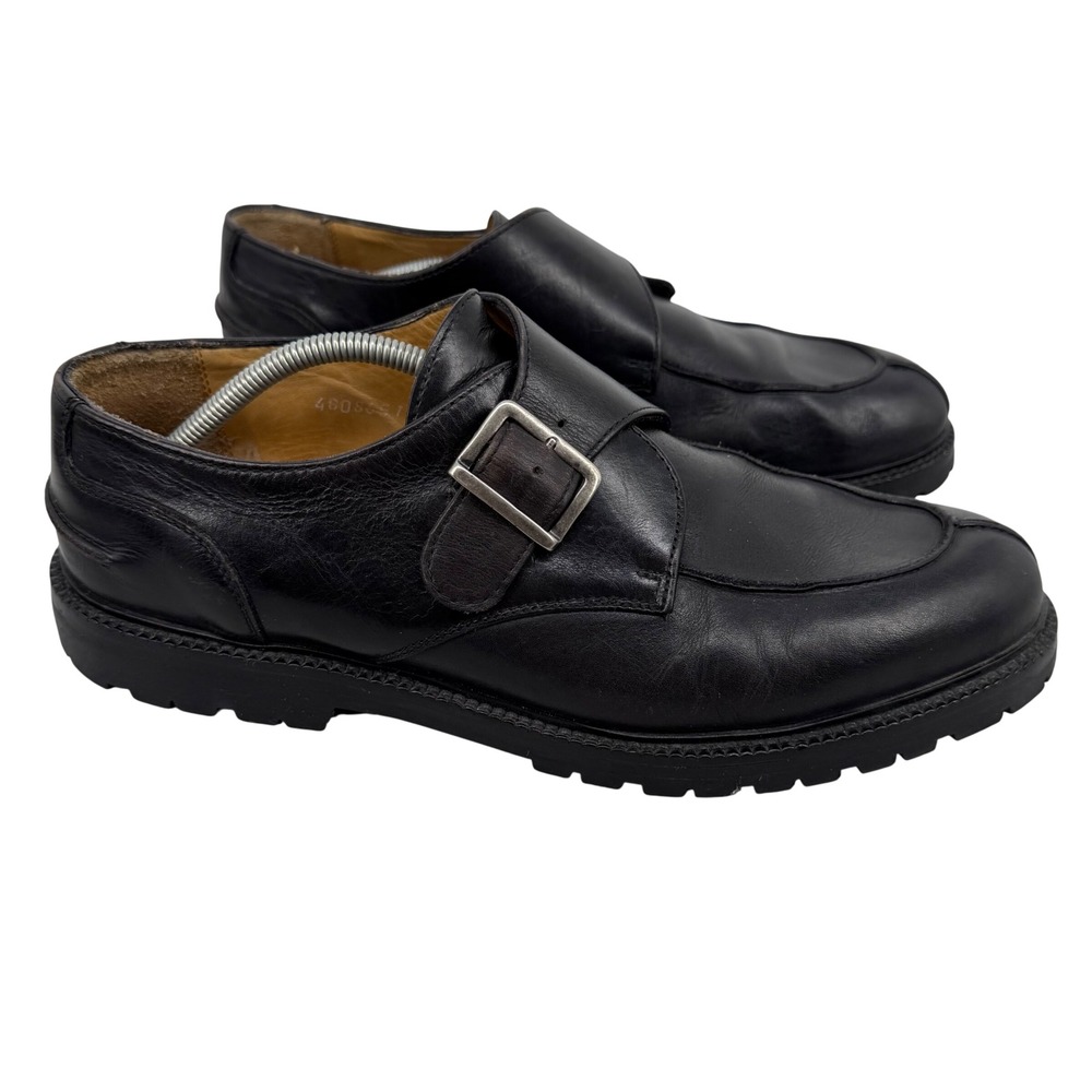 Kenneth Cole New York Mens Black Leather Monk Strap Vibram Lug Sole Shoes Italy